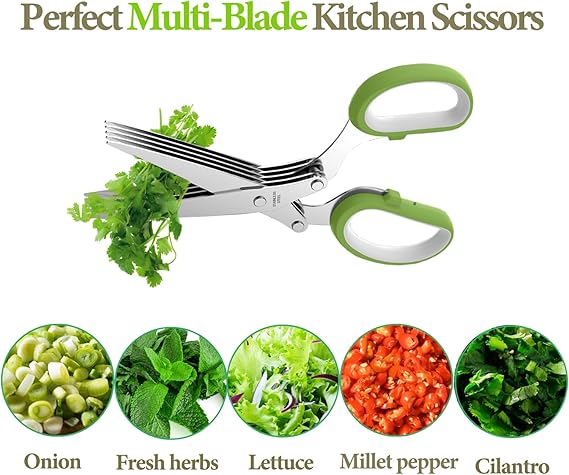 5-Blade Herb Scissors with Cleaning Comb — Fresh Herbs in One Snip 2 herb scissors 5 blade
