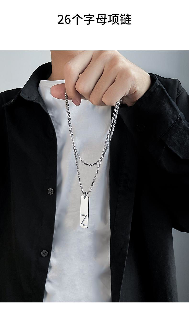 Titanium Steel Letter Necklace | Men's Square Pendant Chain 10 Titanium Steel Letter Necklace | Men's Square Pendant Chain