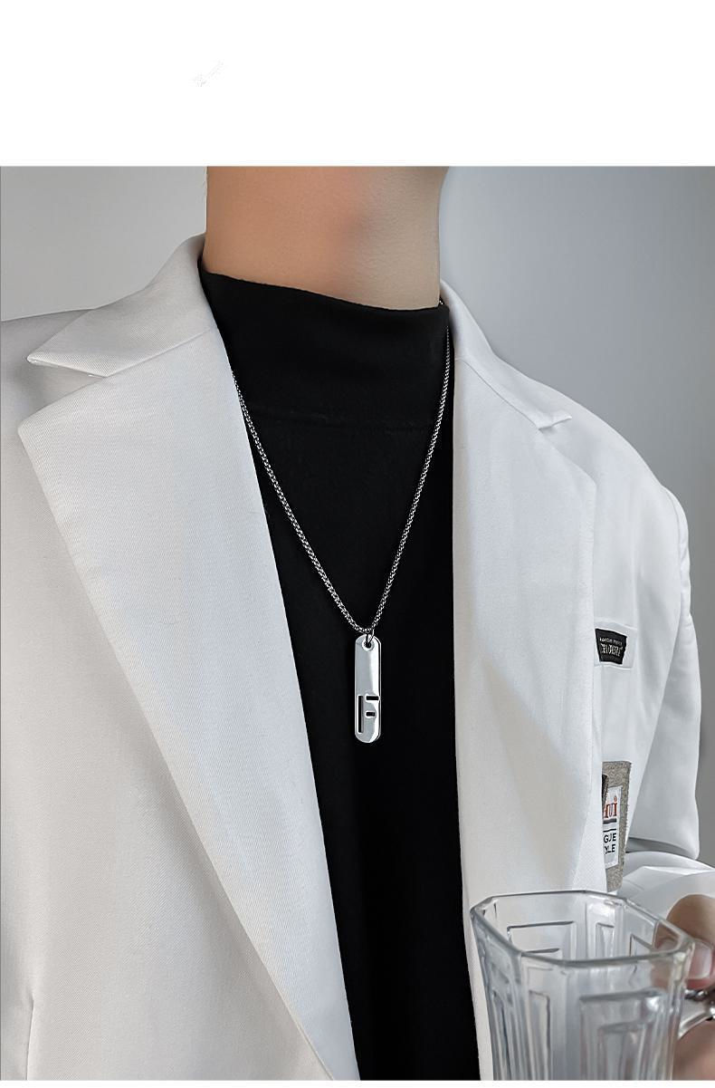 Titanium Steel Letter Necklace | Men's Square Pendant Chain 13 Titanium Steel Letter Necklace | Men's Square Pendant Chain