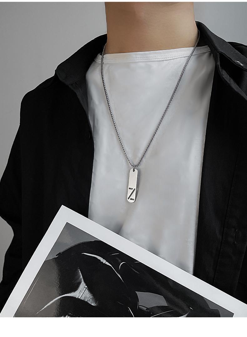 Titanium Steel Letter Necklace | Men's Square Pendant Chain 14 Titanium Steel Letter Necklace | Men's Square Pendant Chain