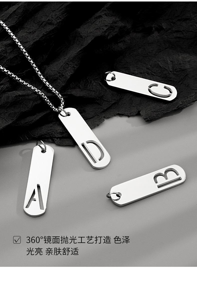Titanium Steel Letter Necklace | Men's Square Pendant Chain 16 Titanium Steel Letter Necklace | Men's Square Pendant Chain