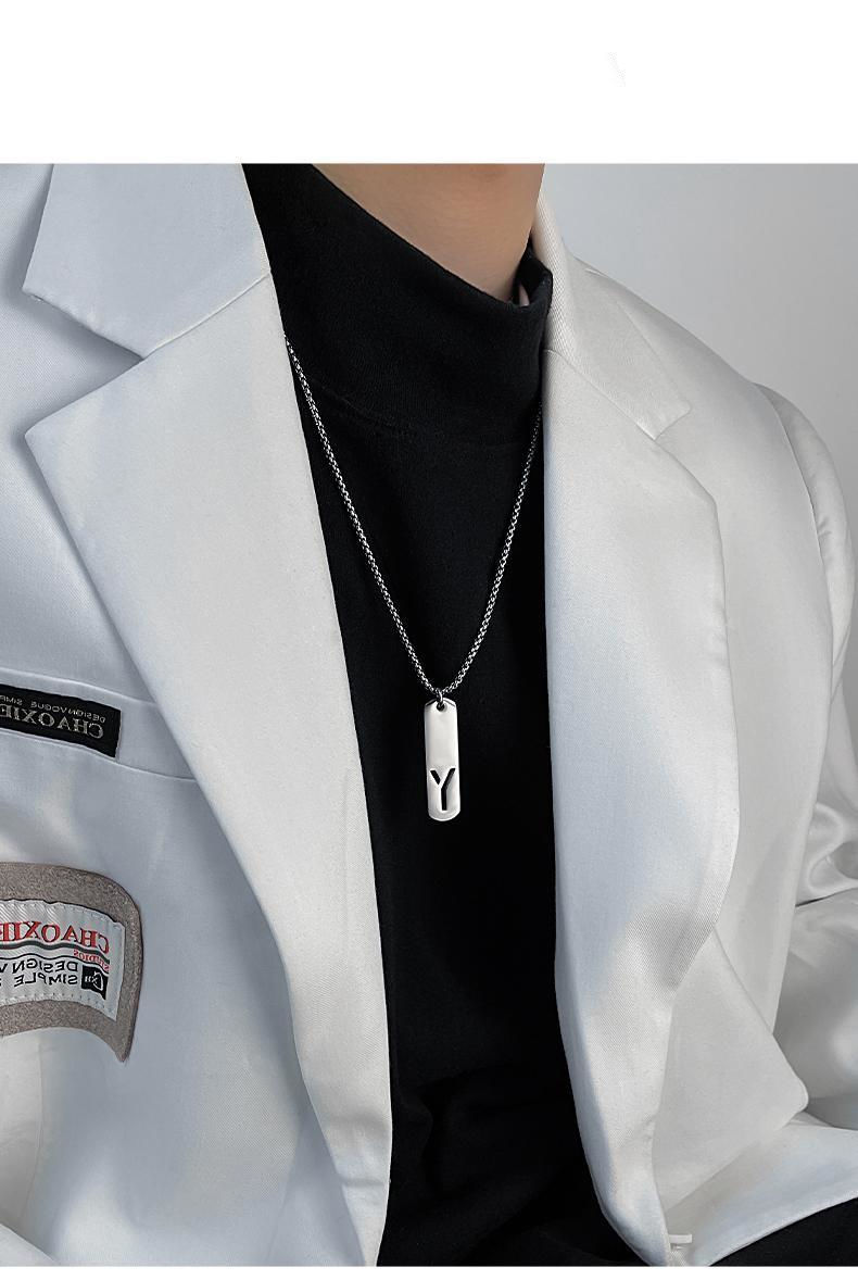 Titanium Steel Letter Necklace | Men's Square Pendant Chain 17 Titanium Steel Letter Necklace | Men's Square Pendant Chain