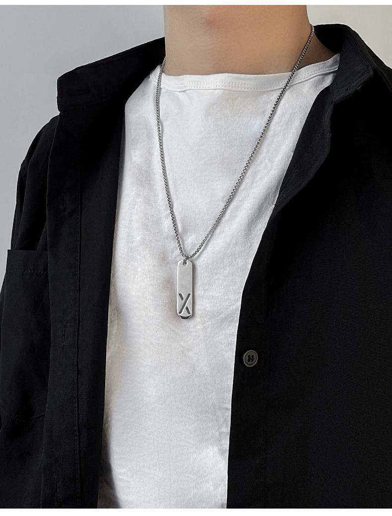 Titanium Steel Letter Necklace | Men's Square Pendant Chain 18 Titanium Steel Letter Necklace | Men's Square Pendant Chain